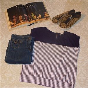 Ann Taylor Purple Boatneck Striped Loft Top